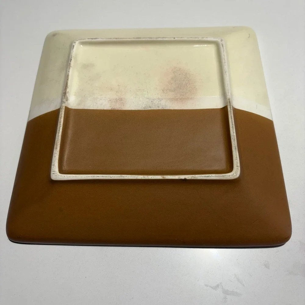 Square Brown & Beige Accent Plates Small Condiment‎ Dessert Dish Decor